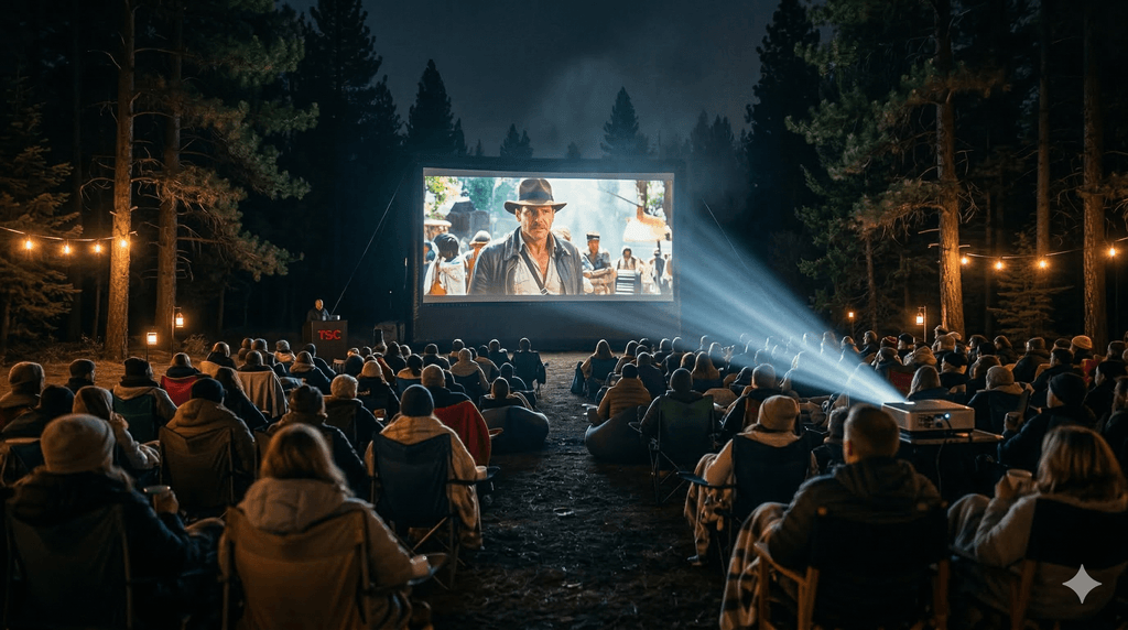 Friends watching together on a projector setup