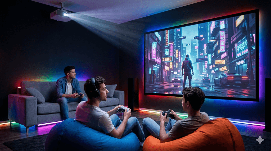 Gaming session on a projector screen
